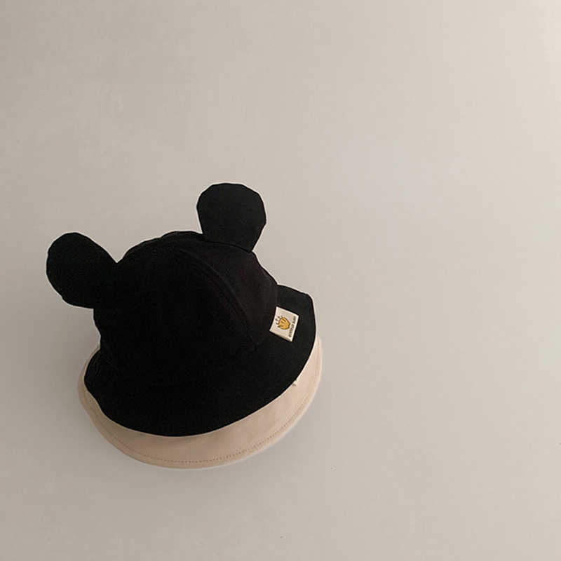 Caps Hats Solid color bucket Summer wide Brim fisherman Cute bear eared baby boy girl Sun potted hat G220522