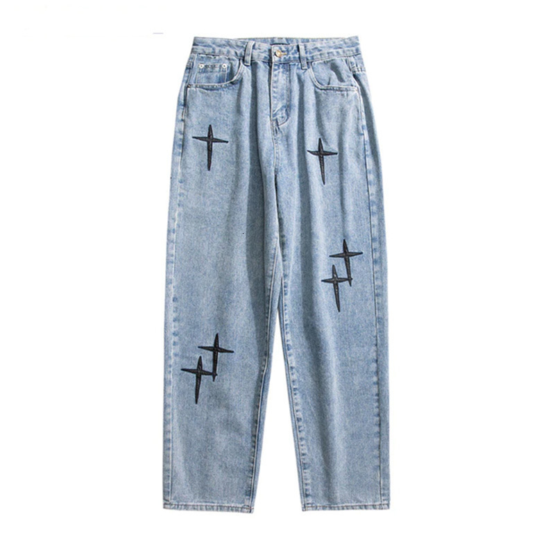 Men's Jeans Embroidered Jeans Men Straight Loose Wide-leg Pants Spring and Autumn Korean Fashion High Street Hip Hop Style Male Trousers 230522