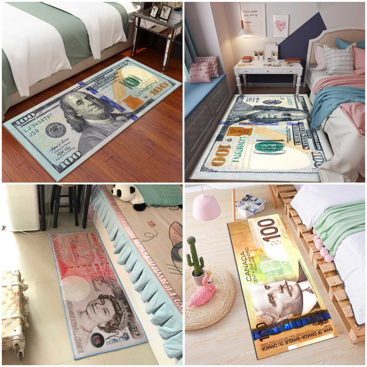 Designers Carpets 100 Dollar Carpet Rug Entrance Pound EUR Bill Runner Rug Paper Money 100 Dollar Bill Loung Rug Living Room Bedroom Home Decor
