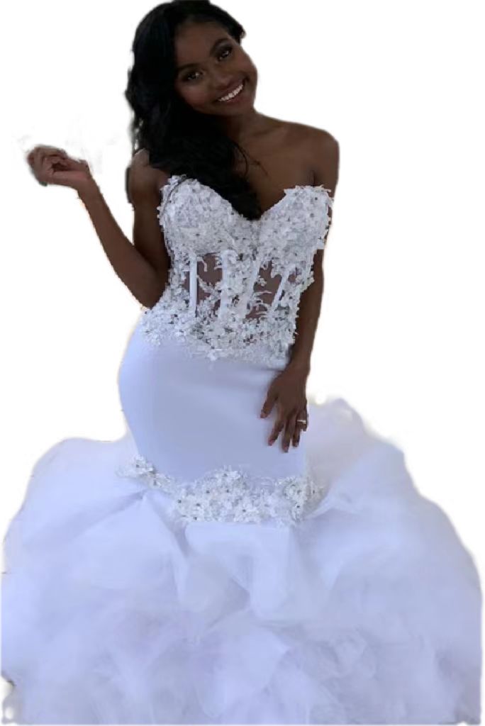 Luxury White Mermaid Wedding Dress Corset Sweetheart Tiered Ruffles 3D Florals Hippie Garden Country Bridal Gowns Elegant Bride robe mariee Femme vest