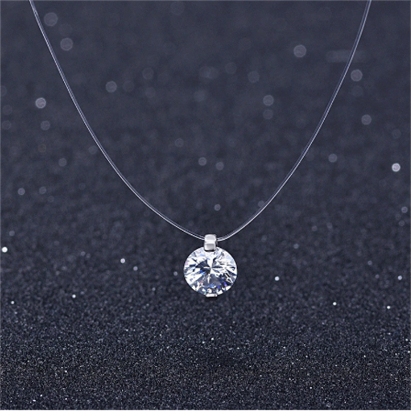 Genuine 925 Sterling Silver Stereo Transparent fishing line stealth Pendant necklace For women 5A Cz Locks Chain Valentine Gift