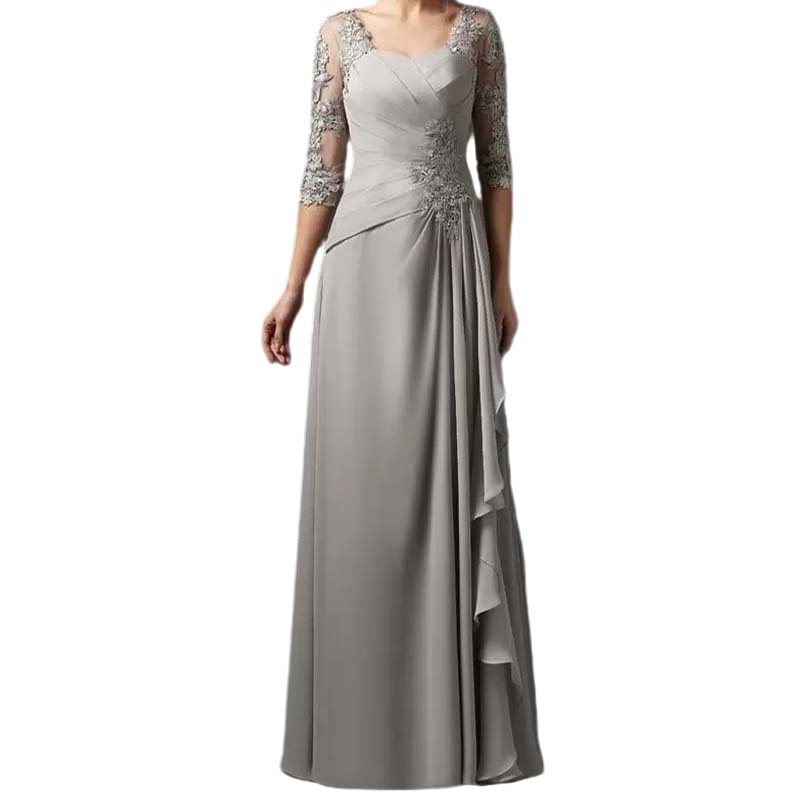 Silver 2023 Mother Of The Bride Dress A-line Half Sleeves pleated Chiffon Lace mother Prom occasion Dresses