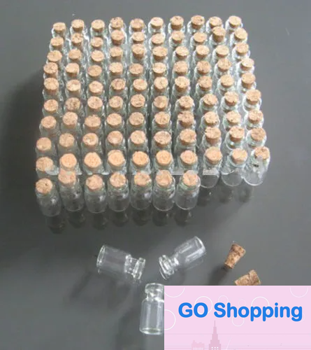 100 unis 0.5ml 11x18mm Fashion Small Glass jars Cute Mini Wishing Cork Stopper Glass Bottles Vials Jars Containers Size
