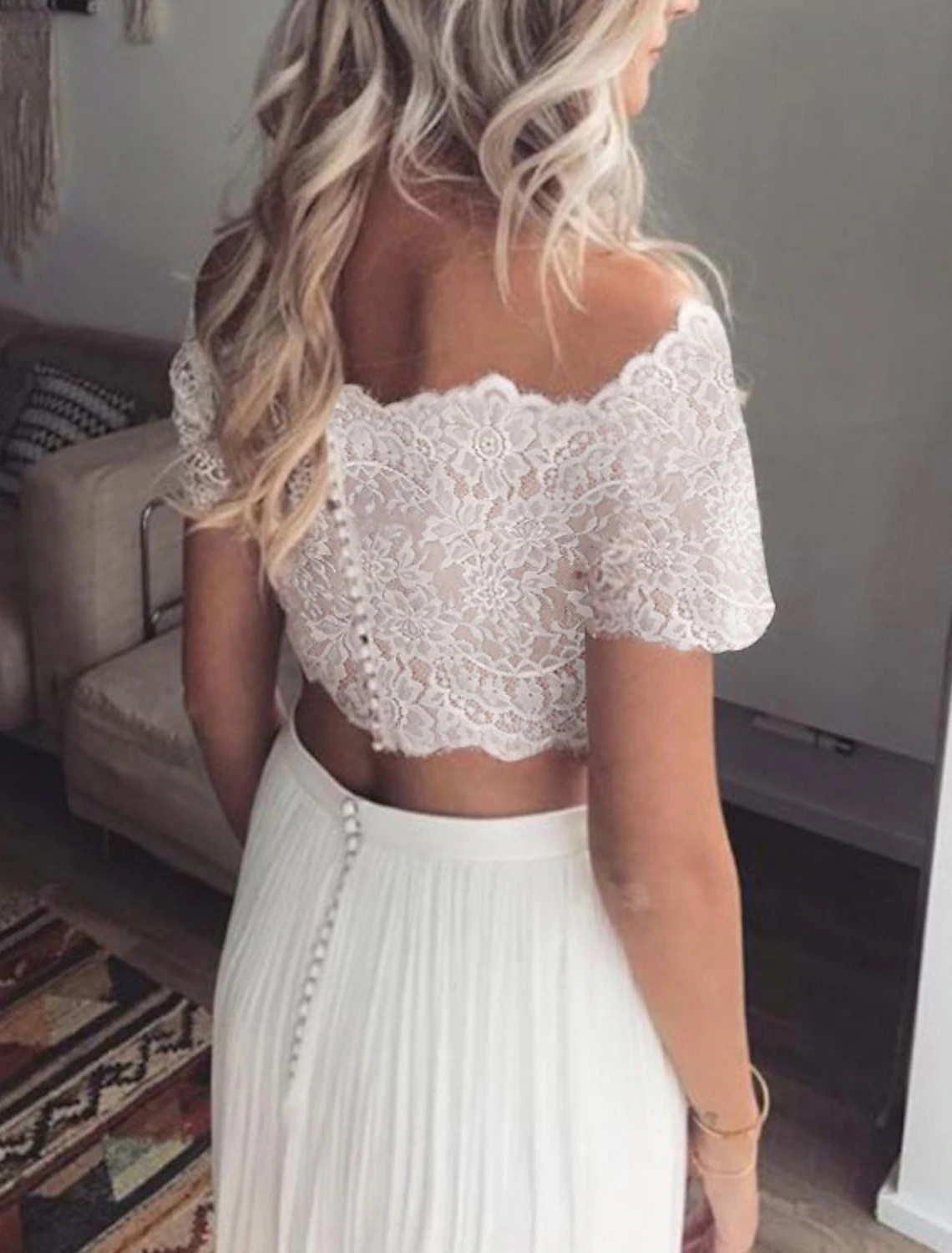 Beach Boho Wedding Dress Two Piece Off Shoulder Chiffon Lace Bridal Party Gown Vestidos De Novia Customed Robe De Mariage 2023