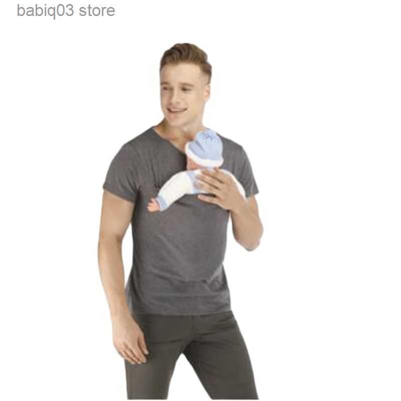 Maternity Tops Tees Safety Kangaroo Pocket T-Shirt Baby Carrier Pregnancy Clothes Summer Mother Father High Quality Feeding Nylon Cotton T Shirt T2305