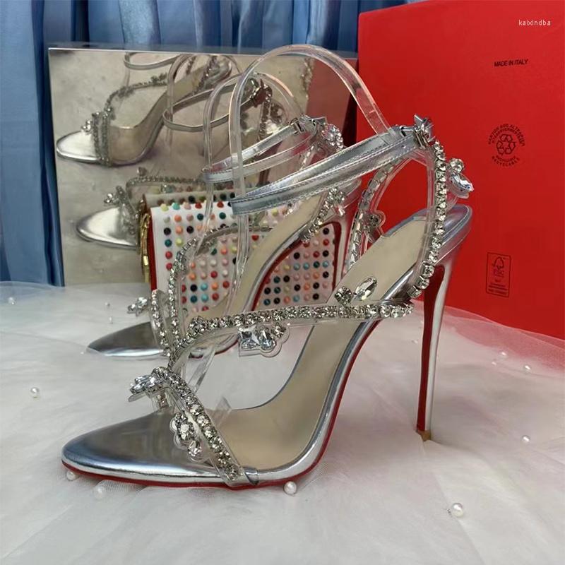 Sweet Crystal Chain Silver Color 12cm 10cm 8cm Thin High Heels Women Fashion Shoes