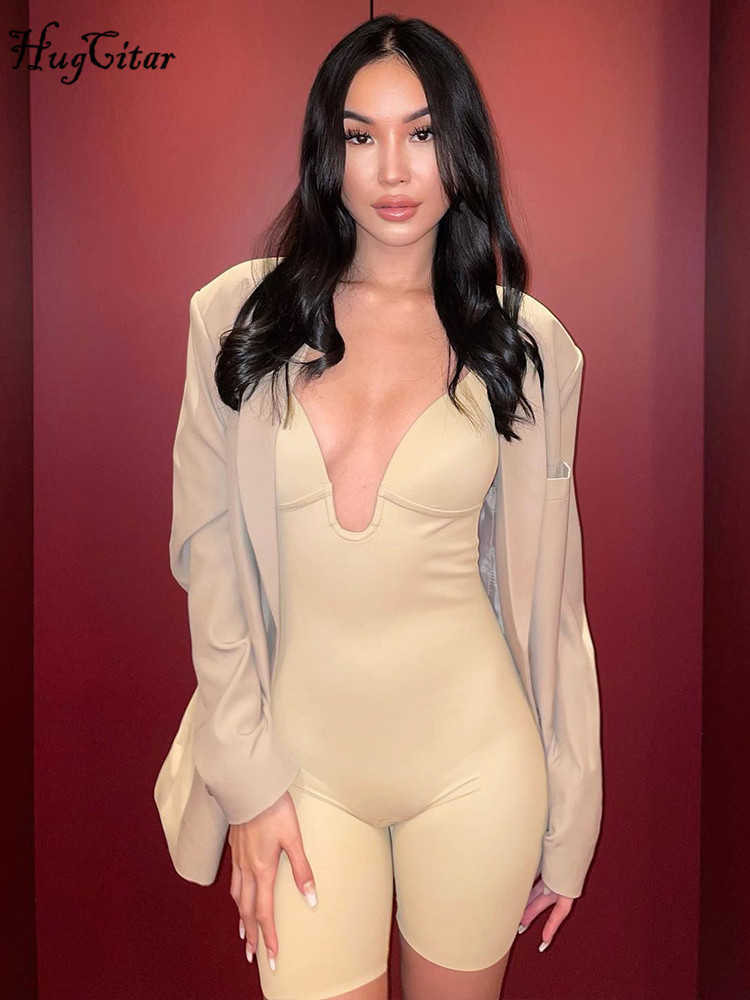 New Deep V Neck Backless Solid Sexy Bodycon Y2K Playsuit 2023 Spring Summer Women Clothes Streetwear Gym Romper Overalls