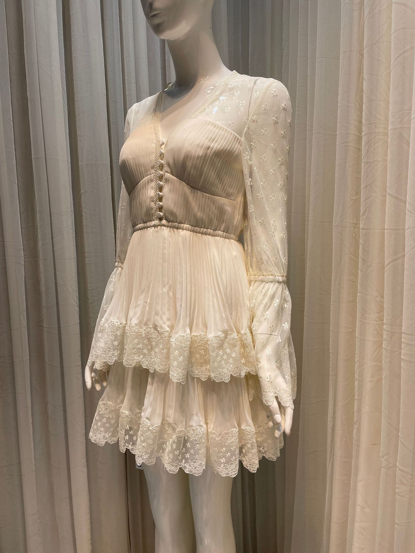 Casual Dresses S-elf-Portrait Chiffon Lace Mini Dress V Neck A-line Dress for Women White