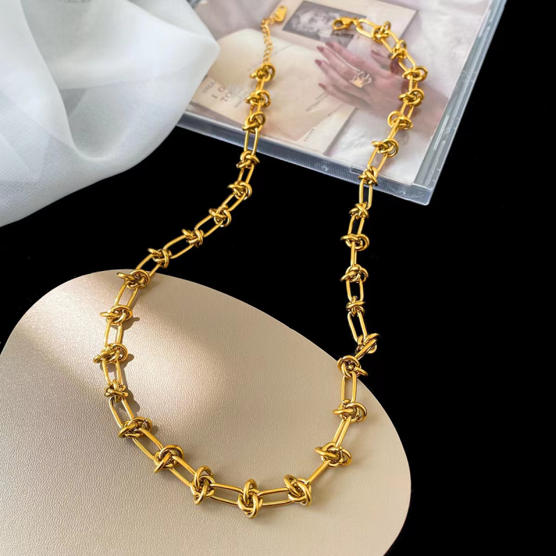Street Style Gold and Silver Stainless Steel Chain Necklace Bracelet for Lovers