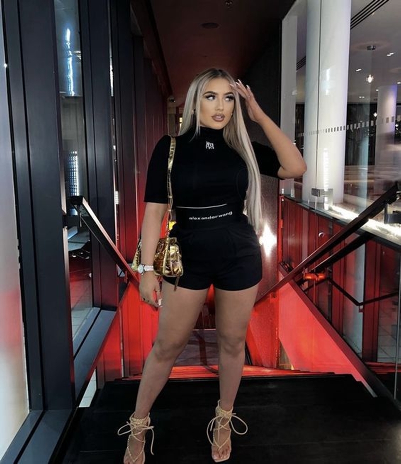 Women's Two Piece Pants STYLISH LADY Letter Printed Sporty 2 Piece Set Women Short Sleeve T Shirt and Shorts Suits Summer Sexy Club Tracksuits 23
