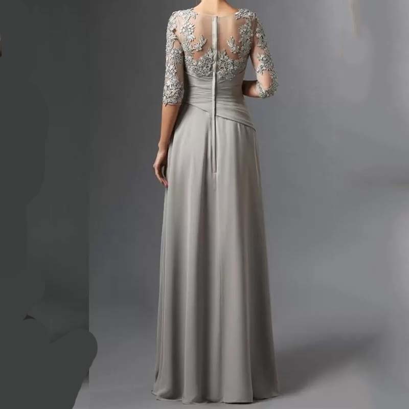 Silver 2023 Mother Of The Bride Dress A-line Half Sleeves pleated Chiffon Lace mother Prom occasion Dresses