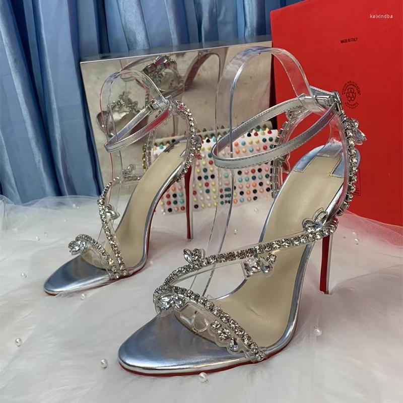 Sweet Crystal Chain Silver Color 12cm 10cm 8cm Thin High Heels Women Fashion Shoes
