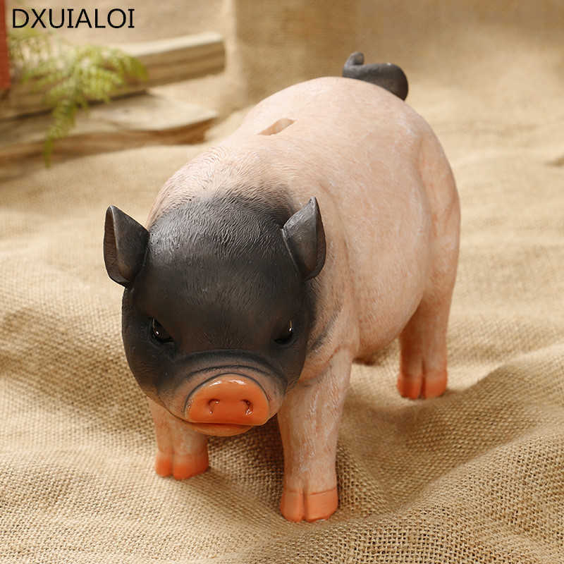 Decorative Objects Figurines Home decoration super large capacity three color super cute pig piggy bank resin crafts ornaments G230523