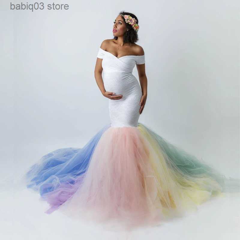 Maternity Dresses Rainbow Tutu Dresses Maternity Photography Props Pregnancy Dress Photography Fishtail Maternity Dress For Photo Shoot Maxi Dress T23