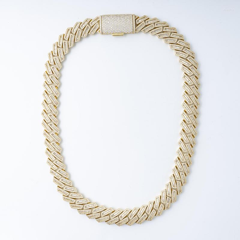Chains Hip Hop 17.5mm Full Moissanite Cuban Necklace Miami Iced Ladder Square Lab Dia Chain Necklaces Sier White Gold Plated