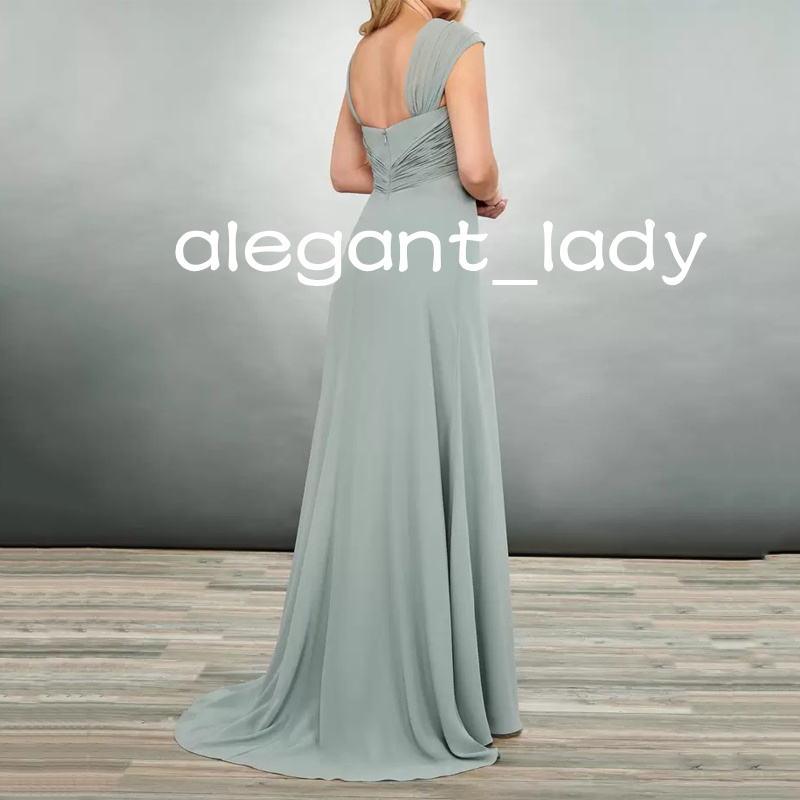 Dark Platinum Mother of the Bride Dresses Short Sleeve with Wrap Pleated Chiffon Beaded Mother Prom Occasion Dress