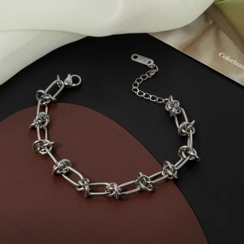 Street Style Gold and Silver Stainless Steel Chain Necklace Bracelet for Lovers