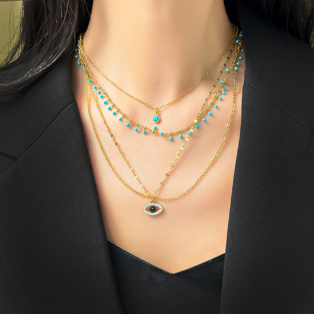 Popular Bohemian Style Evil Eye Necklace Gold Plated Stainless Steel Jewelry for Gift