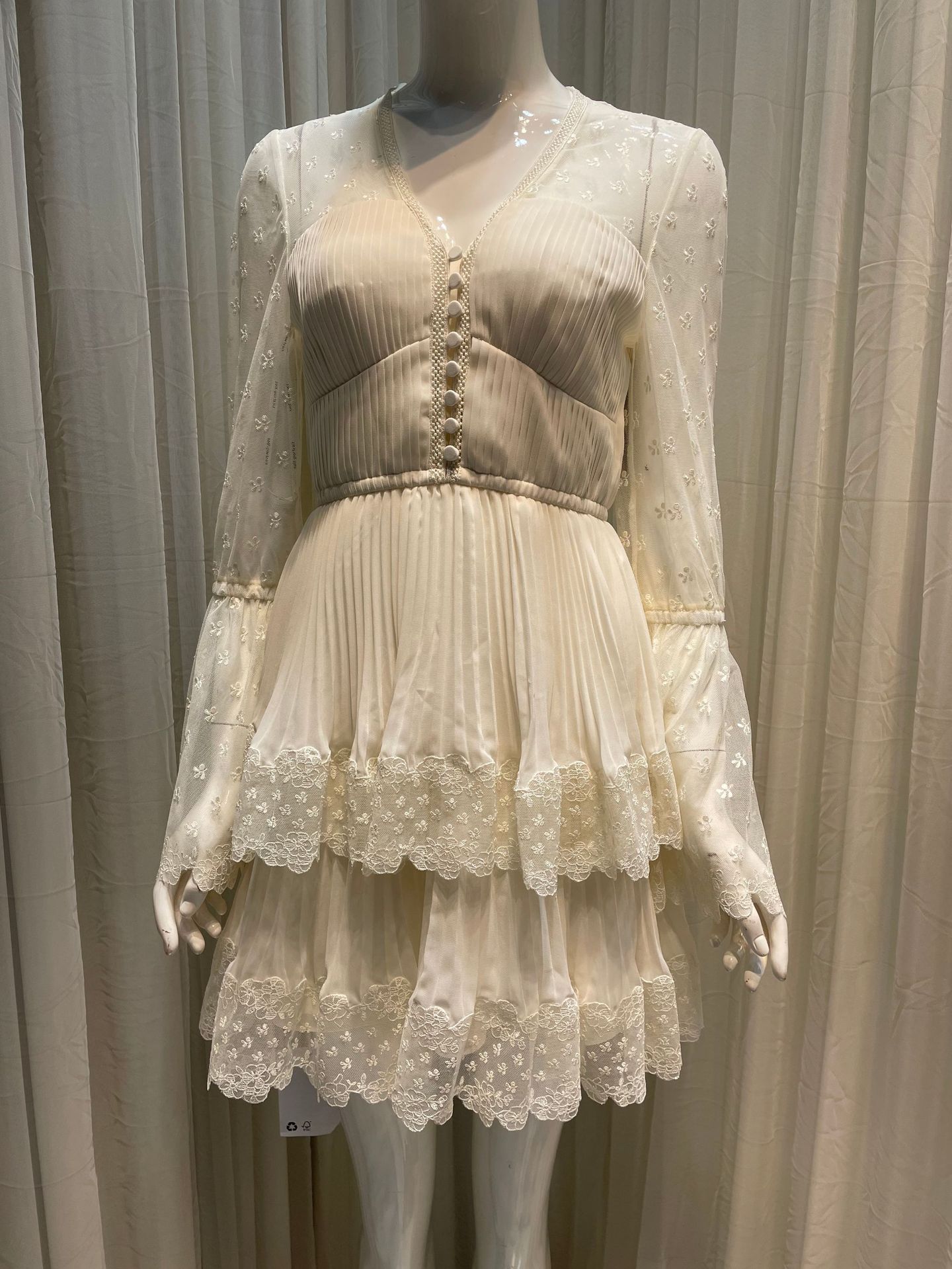 Casual Dresses S-elf-Portrait Chiffon Lace Mini Dress V Neck A-line Dress for Women White