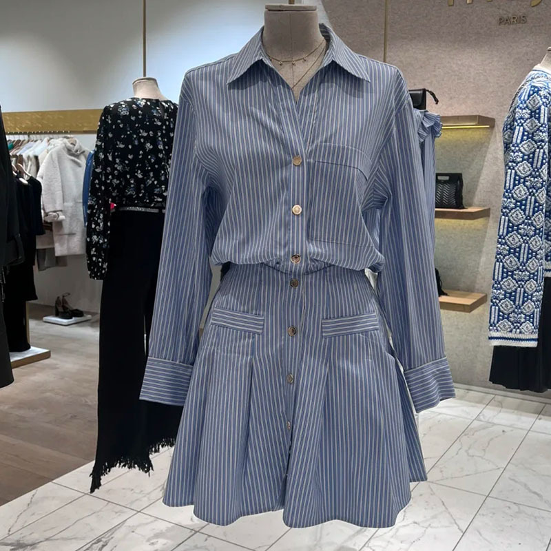 Casual Dresses S-andro Shirt Collar Striped Dress New