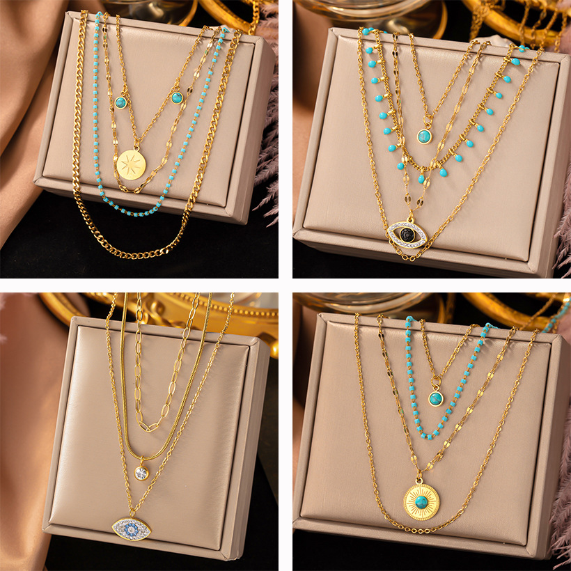 Popular Bohemian Style Evil Eye Necklace Gold Plated Stainless Steel Jewelry for Gift