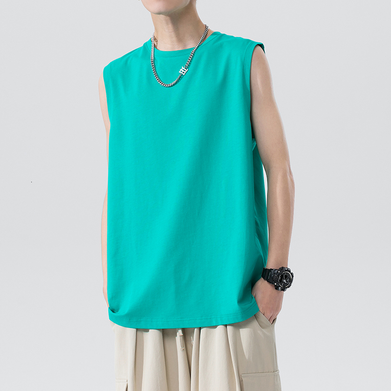 Men's T-Shirts Arrival Men's Sleeveless T Shirt Summer Fashion Solid O Neck Sleeveless T Shirt Men Cotton Casual Loose Street Top Tees 5XL 2