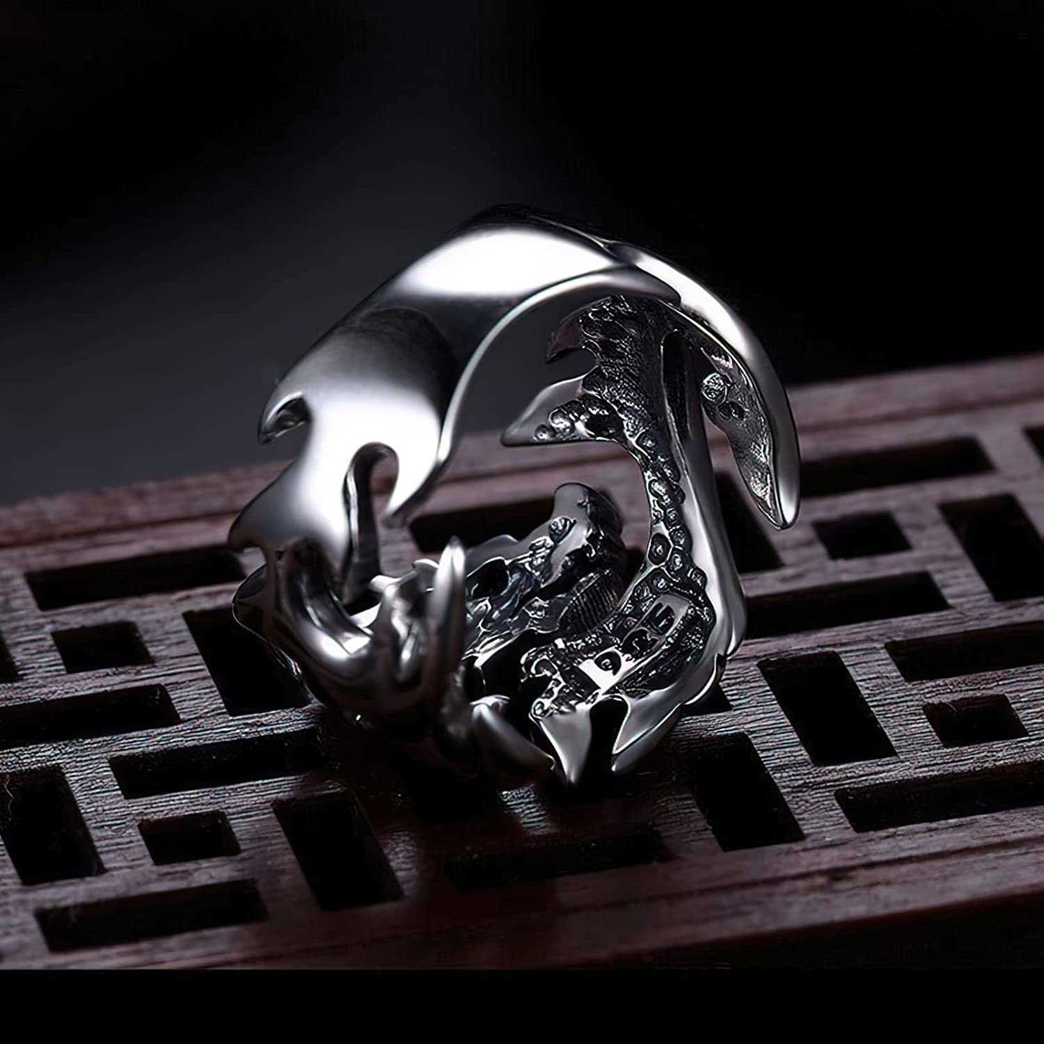 Viking Dragon Scales Ring Masculinity Unique Norse Stainless Steel Jewelry Antique Silver Hollow Powerful Amulet For Men Men's Rings Women Bijoux