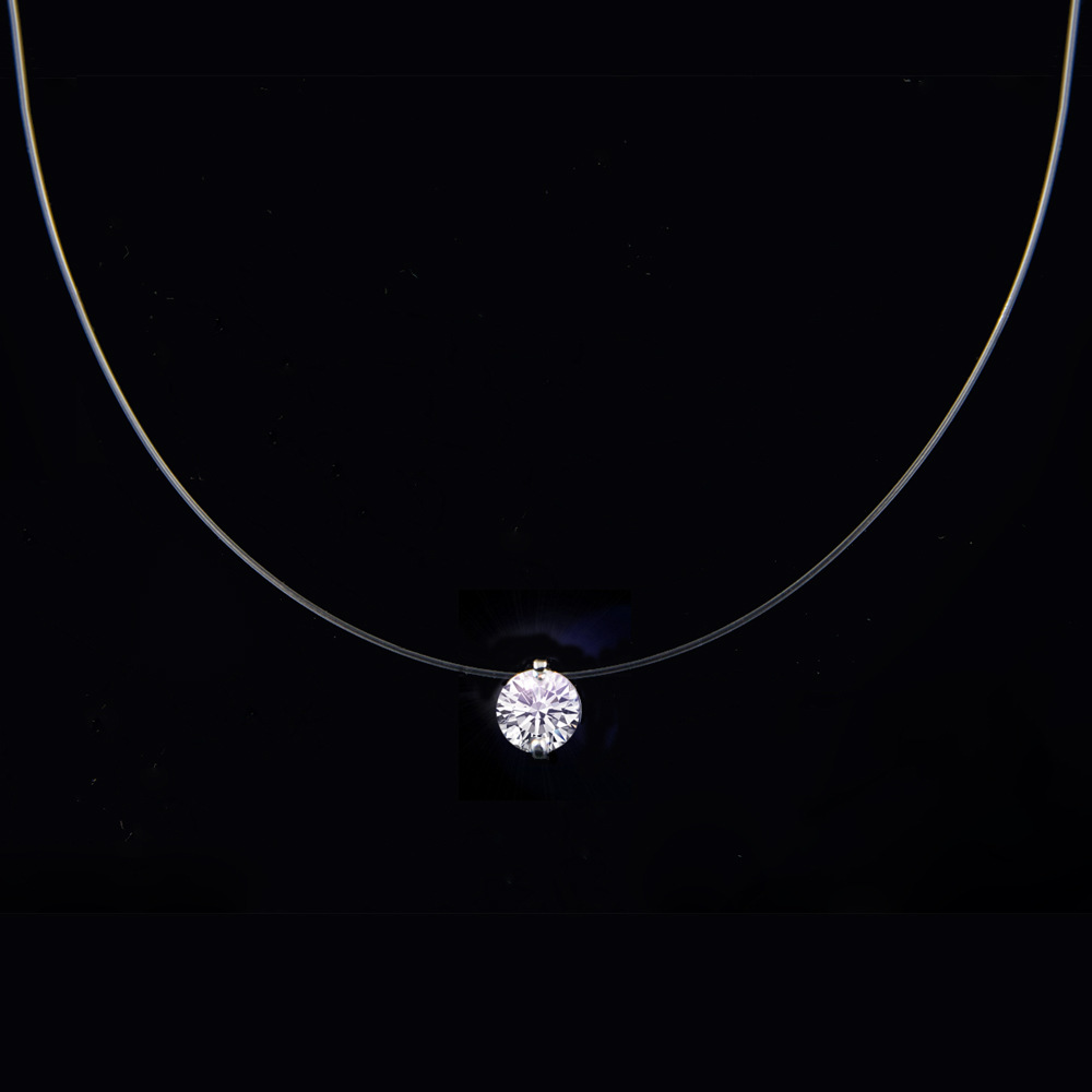 Genuine 925 Sterling Silver Stereo Transparent fishing line stealth Pendant necklace For women 5A Cz Locks Chain Valentine Gift