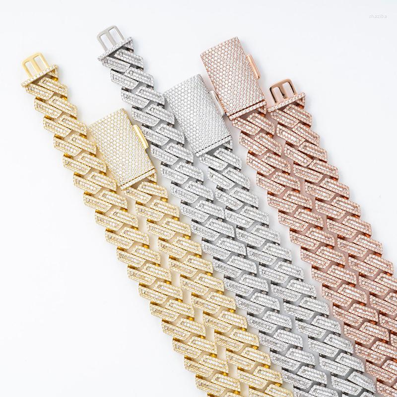 Chains Hip Hop 17.5mm Full Moissanite Cuban Necklace Miami Iced Ladder Square Lab Dia Chain Necklaces Sier White Gold Plated