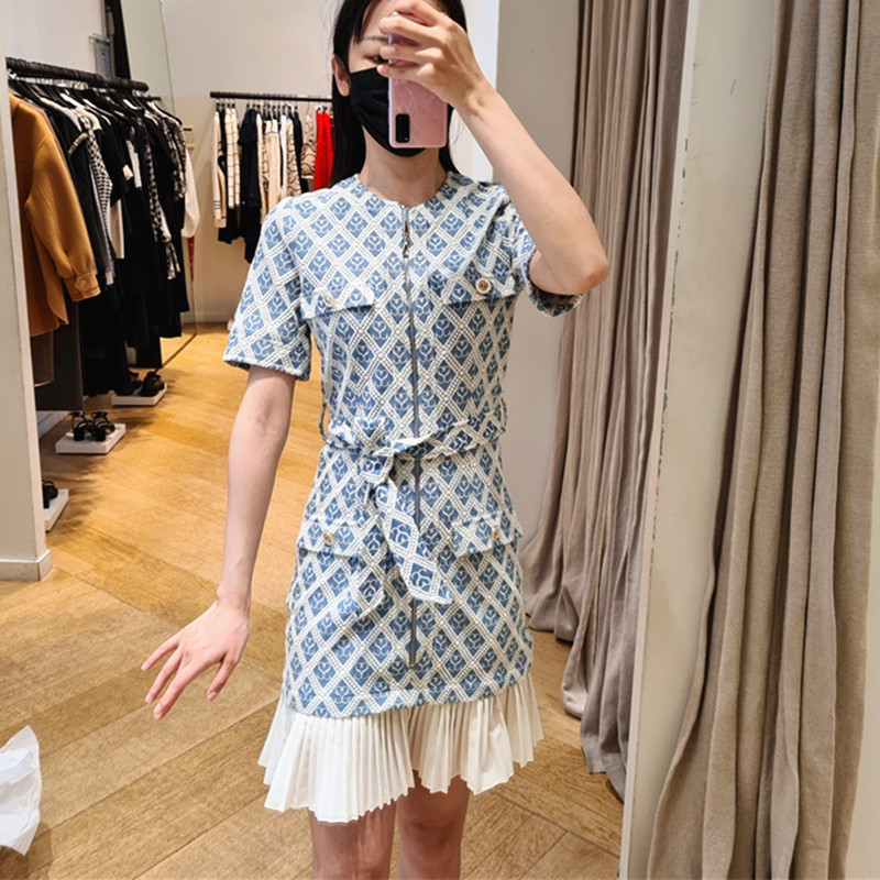 Casual Dresses S-andro Hollow Embroidery Lace-up Waist Zipper Dress New