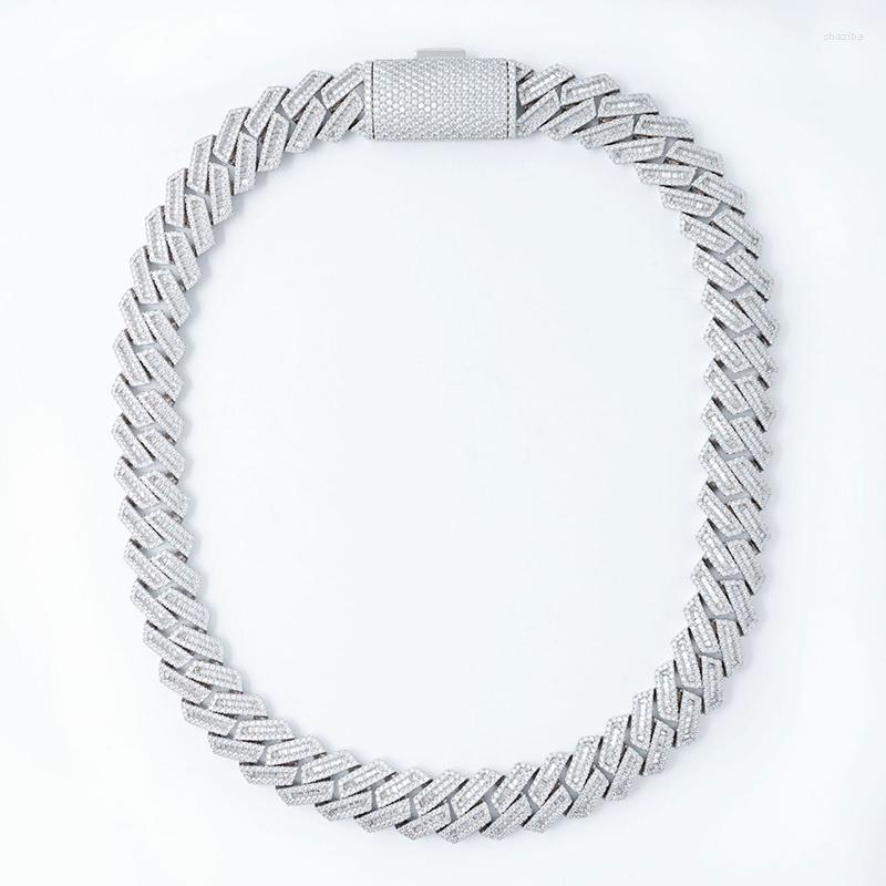 Chains Hip Hop 17.5mm Full Moissanite Cuban Necklace Miami Iced Ladder Square Lab Dia Chain Necklaces Sier White Gold Plated