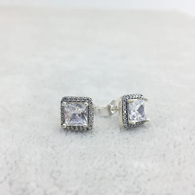 Square CZ Diamond Stud Earrings for Women - 925 Sterling Silver with Gold & Rose Gold Plating