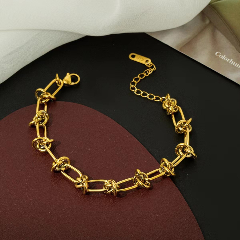 Street Style Gold and Silver Stainless Steel Chain Necklace Bracelet for Lovers