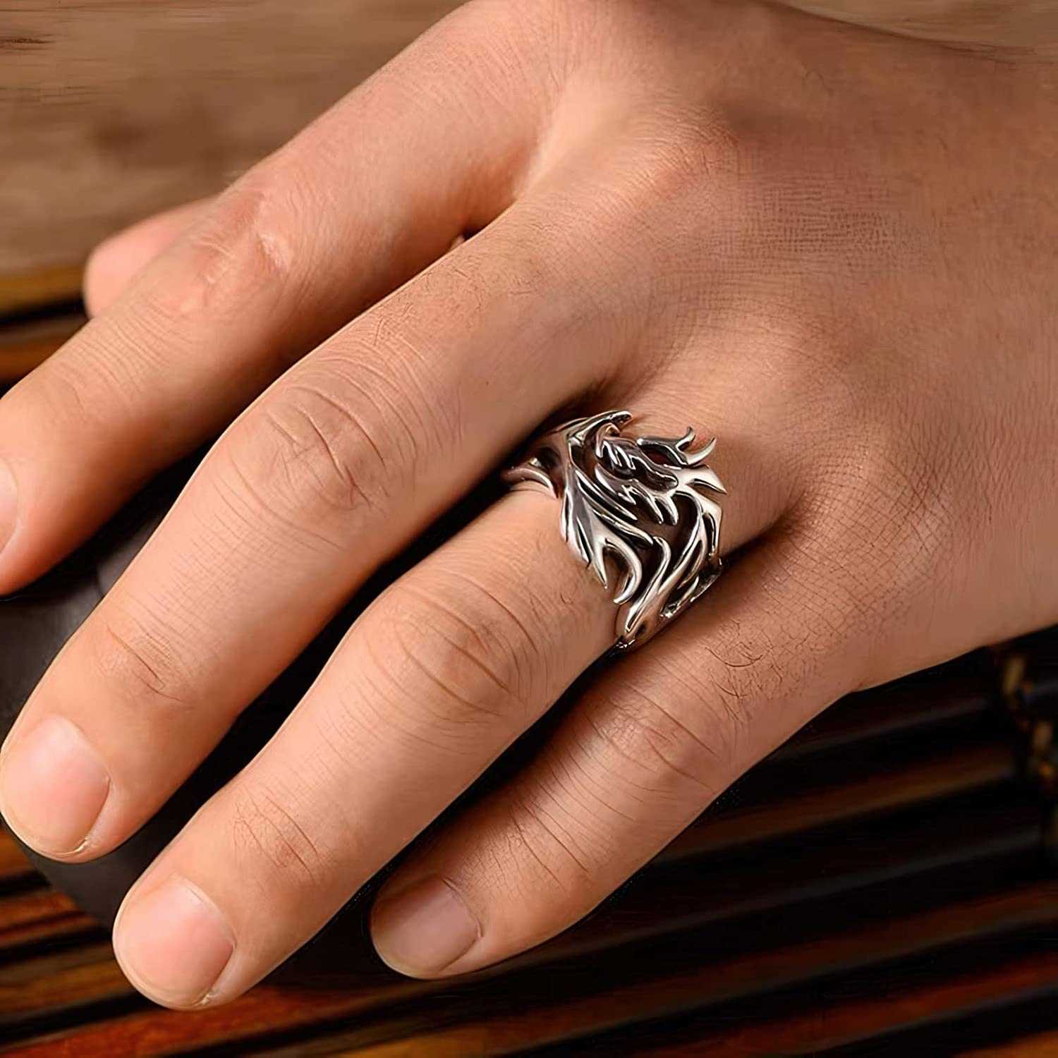 Viking Dragon Scales Ring Masculinity Unique Norse Stainless Steel Jewelry Antique Silver Hollow Powerful Amulet For Men Men's Rings Women Bijoux
