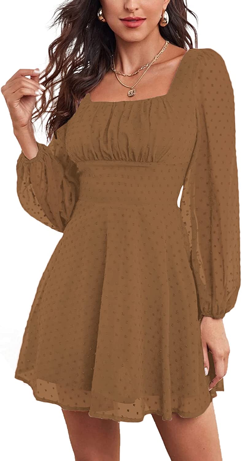 Designer fashion new European and American women polka dot square collar a long-sleeved Swiss polka dot mini skirt