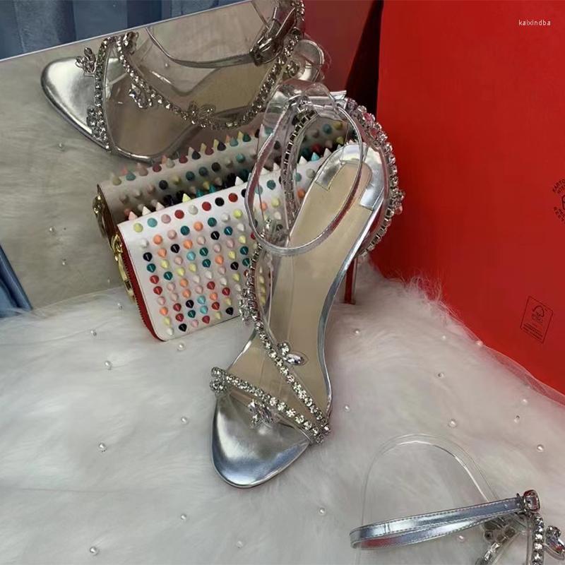 Sweet Crystal Chain Silver Color 12cm 10cm 8cm Thin High Heels Women Fashion Shoes
