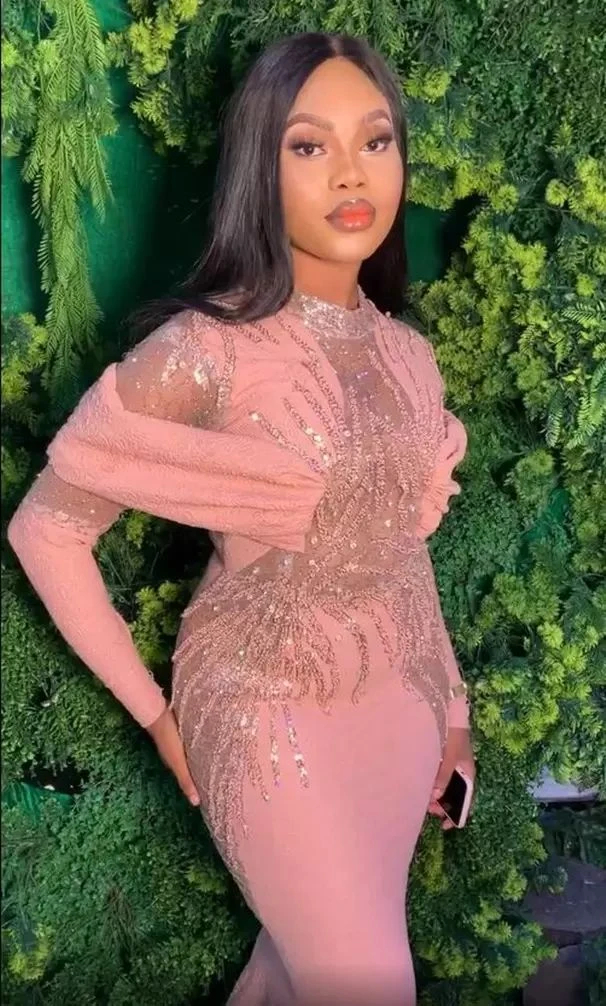 Aso Ebi Mermaid Prom Dresses Sexy Illusion Bodice Beading Long Sleeves Formal Evening Gown Chic Pink Special Occasion Dress For Women 2023