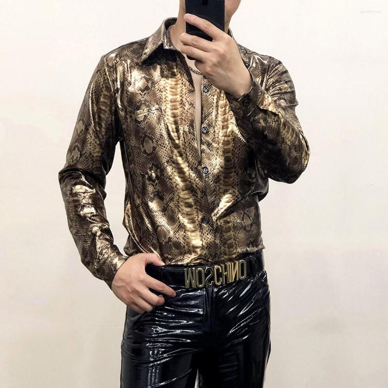 Men's Casual Shirts Spring Gold Snake Leopard Print For Men's Highlight Shine Shirt Male Slim Plus Size Nightclub Sexy Clothes Dress, B color
Men's Casual Shirts Spring Gold Snake Leopard Print For Men's Highlight Shine Shirt Male Slim Plus Size Nightclub Sexy Clothes Dress, B color