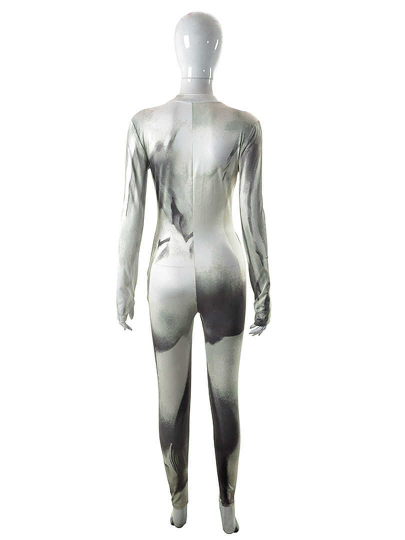 New 3D Body Print Long Sleeve V Nekc Jumpsuit Zipper Y2K Rompers Streetwear Outfits Bodycon Sexy Festival Club Wear