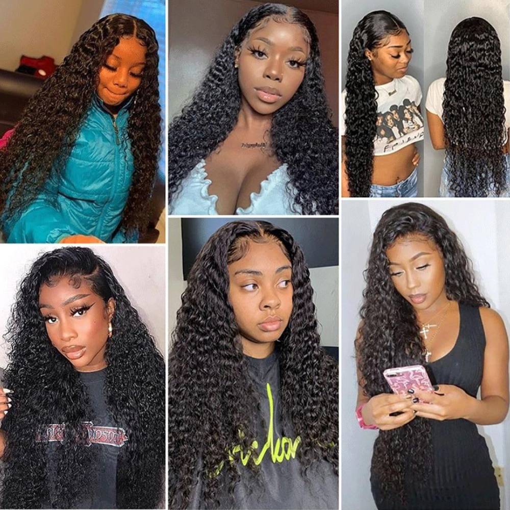 34Inch Black Curly Human Hair Wig Deep Wave Frontal Wig 13x4 Lace Frontal Wigs Water Wave Synthetic Wig For Black Women Pre Pluck