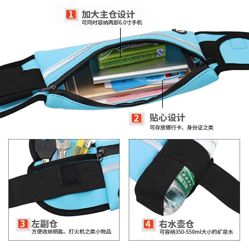 Running Belt Fanny Pack Reflective Waist Bag Sports Mens and Womens Outdoor Multi Functional Waterproof Invisible Small Kettle Mobile Phone 230523