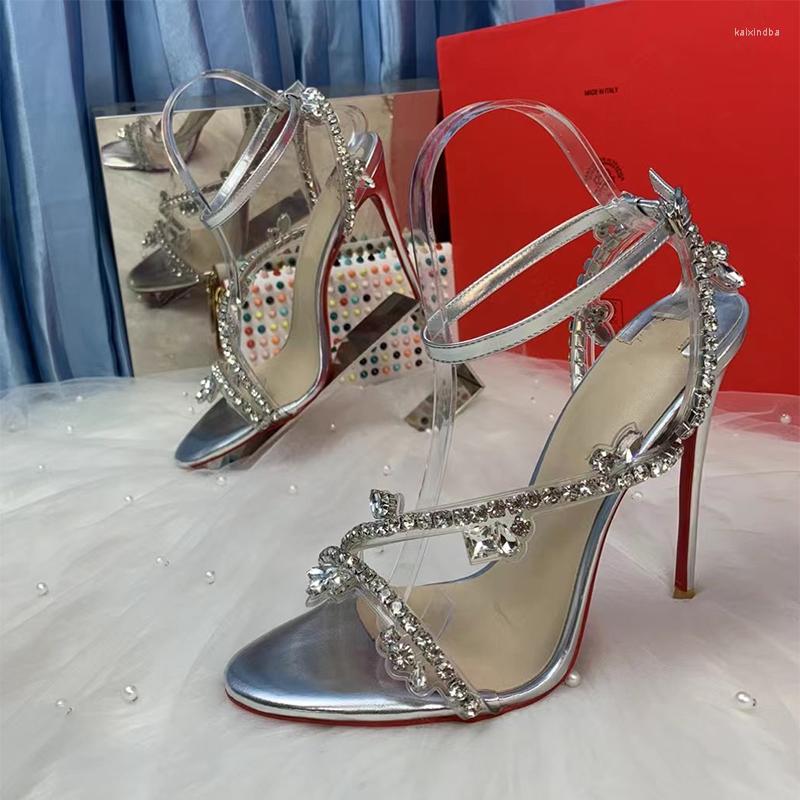 Sweet Crystal Chain Silver Color 12cm 10cm 8cm Thin High Heels Women Fashion Shoes