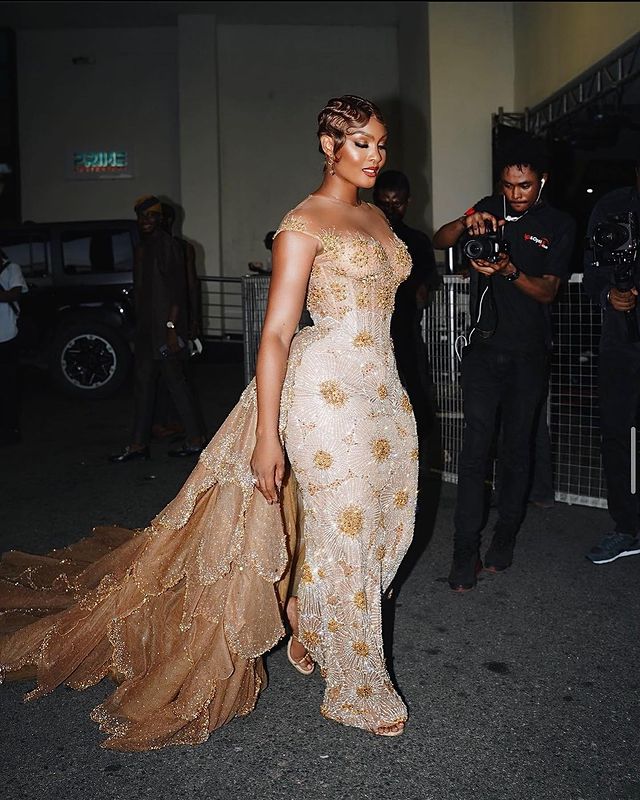 2023 AMVCA Aso Ebi Gold Mermaid Prom Dress Sequined Lace Tulle Evening Formal Party Second Reception Birthday Engagement Gowns Dress Robe De Soiree ZJ