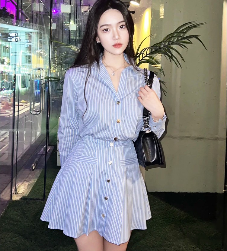 Casual Dresses S-andro Shirt Collar Striped Dress New