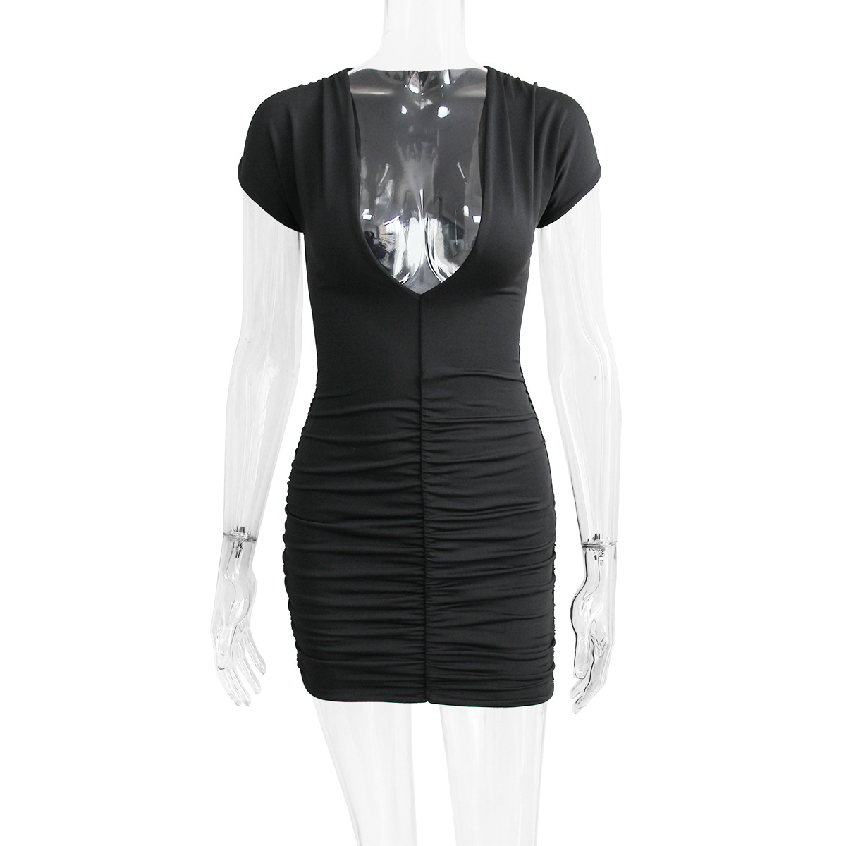 Design Fashion Summer New Women's One Shoulder European and American Style Commuter Dress V-Neck Short Skirt Pleated Wrapped Hip Skirt