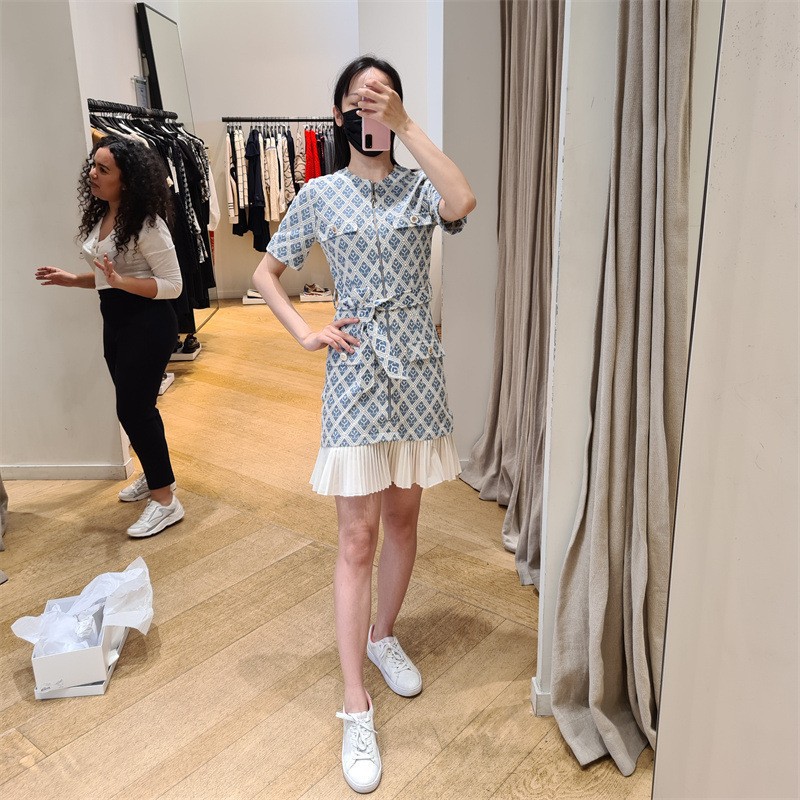 Casual Dresses S-andro Hollow Embroidery Lace-up Waist Zipper Dress New