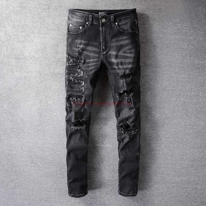 Designer Clothing Amires Jeans Denim Pants 698 High Street Style Amies Perforated Letter Patch Black Versatile Slim Fit Small Foot Jeans for Mens Slim Elastic Fashio
Designer Clothing Amires Jeans Denim Pants 698 High Street Style Amies Perforated Letter Patch Black Versatile Slim Fit Small Foot Jeans for Mens Slim Elastic Fashio