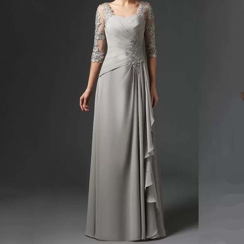 Silver 2023 Mother Of The Bride Dress A-line Half Sleeves pleated Chiffon Lace mother Prom occasion Dresses