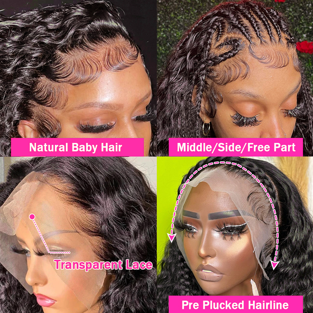 34Inch Black Curly Human Hair Wig Deep Wave Frontal Wig 13x4 Lace Frontal Wigs Water Wave Synthetic Wig For Black Women Pre Pluck