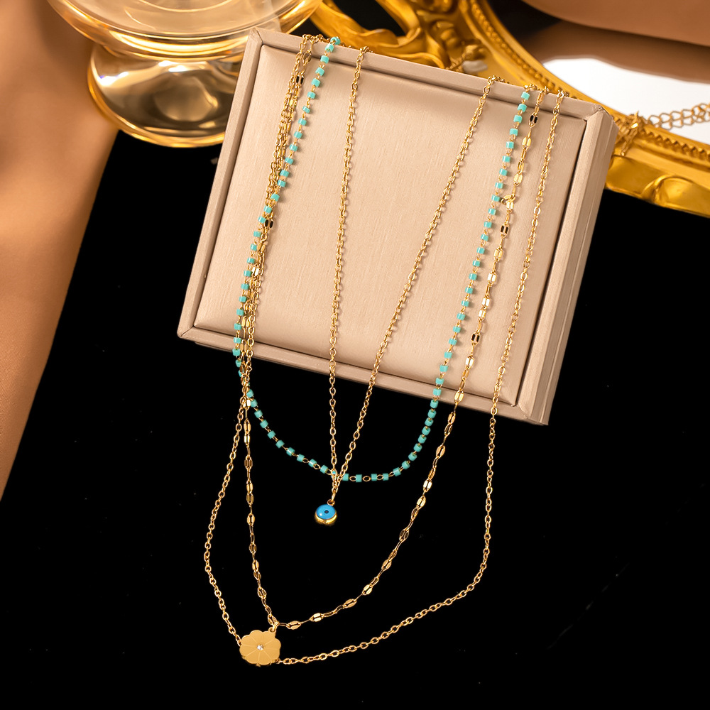 Popular Bohemian Style Evil Eye Necklace Gold Plated Stainless Steel Jewelry for Gift